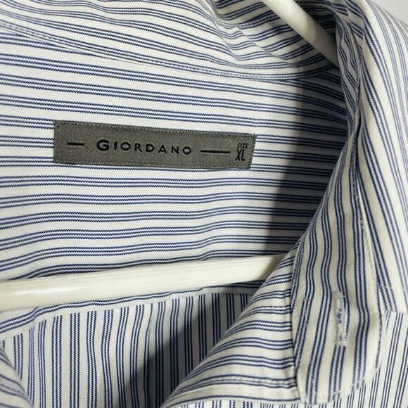 Mens Button Up Dress Shirt Giordano Blue Stripe Long Sleeve Top Size XL - Picture 6 of 7